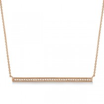 Pave Set Horizontal Diamond Bar Necklace 14k Rose Gold 0.33ct