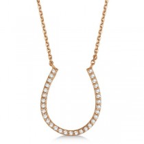 Pave Set Diamond Horseshoe Pendant Necklace 14k Rose Gold 0.25ct