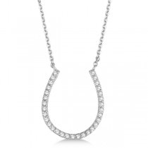 Pave Set Diamond Horseshoe Pendant Necklace 14k White Gold 0.25ct