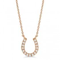 Pave Set Lab Grown Diamond Horseshoe Pendant Necklace 14k Rose Gold 0.15ct