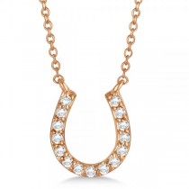 Pave Set Lab Grown Diamond Horseshoe Pendant Necklace 14k Rose Gold 0.15ct