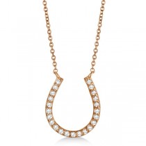 Pave Set Lab Grown Diamond Horseshoe Pendant Necklace 14k Rose Gold 0.20ct