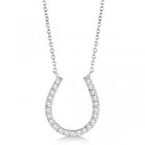 Pave Set Lab Grown Diamond Horseshoe Pendant Necklace 14k White Gold 0.20ct