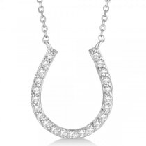 Pave Set Lab Grown Diamond Horseshoe Pendant Necklace 14k White Gold 0.20ct