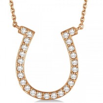 Pave Set Diamond Horseshoe Pendant Necklace 14k Rose Gold 0.40ct