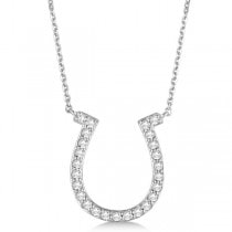 Pave Set Diamond Horseshoe Pendant Necklace 14k White Gold 0.40ct