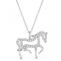 Diamond Galloping Horse Pendant Necklace 14k White Gold 0.25ct