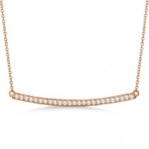 Pave Set Curved Round Diamond Bar Necklace 14k Rose Gold 0.25ct
