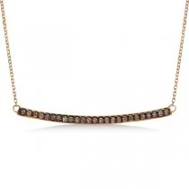 Thin Curved Round Champagne Diamond Bar Necklace 14k Rose Gold 0.25ct