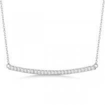 Pave Set Curved Round Diamond Bar Necklace 14k White Gold 0.25ct