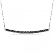 Thin Curved Black Diamond Bar Necklace In 14k White Gold 0.25ct