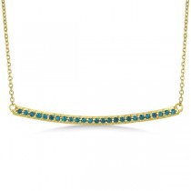 Thin Round Blue Diamond Curved Bar Necklace 14k Yellow Gold 0.25ct