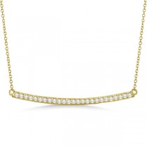 Pave Set Curved Round Diamond Bar Necklace 14k Yellow Gold 0.25ct