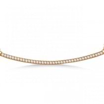 Pave Set Slightly Curved Round Diamond Bar Necklace 14k Rose Gold 0.40ct