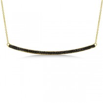 Thin Round Black Diamond Curved Bar Necklace 14k Yellow Gold 0.40ct