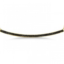 Thin Round Black Diamond Curved Bar Necklace 14k Yellow Gold 0.40ct