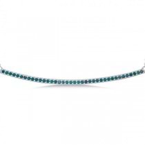 Thin Horizontal Blue Diamond Bar Necklace In 14k White Gold 0.40ct