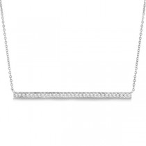 Pave Set Horizontal White Diamond Bar Necklace In 14k White Gold 0.33ct
