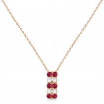 Double Row Ruby & Diamond Drop Necklace 14k Rose Gold (1.30ct)