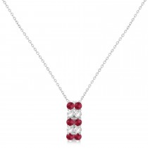 Double Row Ruby & Diamond Drop Necklace 14k White Gold (1.30ct)