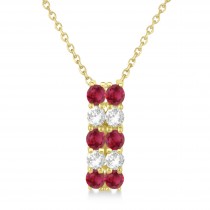 Double Row Ruby & Diamond Drop Necklace 14k Yellow Gold (1.30ct)