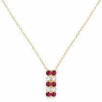 Double Row Ruby & Diamond Drop Necklace 14k Yellow Gold (1.30ct)