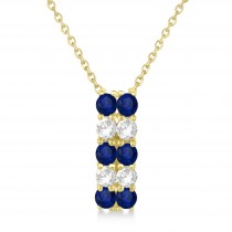Double Row Sapphire & Diamond Drop Necklace 14k Yellow Gold (1.30ct)