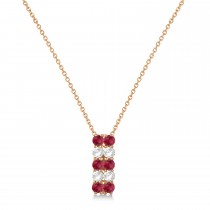 Double Row Ruby & Diamond Drop Necklace 14k Rose Gold (2.18ct)