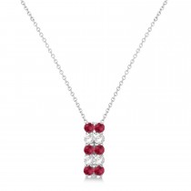 Double Row Ruby & Diamond Drop Necklace 14k White Gold (2.18ct)
