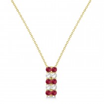 Double Row Ruby & Diamond Drop Necklace 14k Yellow Gold (2.18ct)