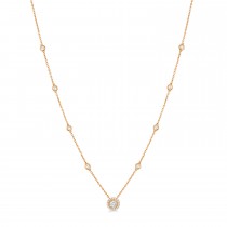 Diamond Halo Pendant Station Necklace in 14k Rose Gold (0.45 ctw)