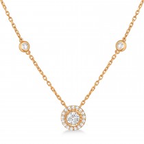 Diamond Halo Pendant Station Necklace in 14k Rose Gold (0.45 ctw)