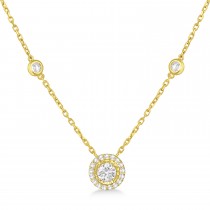 Diamond Halo Pendant Station Necklace in 14k Yellow Gold (1.00 ctw)