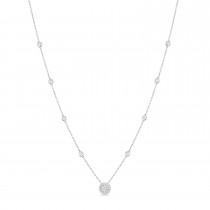 Diamond Halo Pendant Station Necklace in 14k White Gold (1.25 ctw)