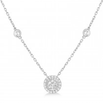 Diamond Halo Pendant Station Necklace in 14k White Gold (1.25 ctw)