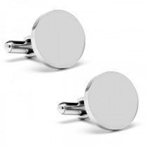 Round Shaped Engravable Cufflinks w/ Flat Edge in Stainless Steel