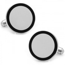 Circular Framed Engravable Cufflinks Silver Plate Stainless Steel