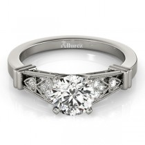 Diamond Heart Engagement Ring Vintage Style 14k White Gold (0.10ct)