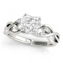 Heart Diamonds Vine Leaf Engagement Ring 14k White Gold (1.50ct)