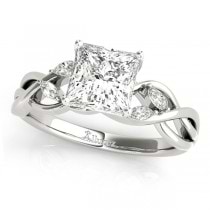 Twisted Princess Diamonds Vine Leaf Engagement Ring 18k White Gold (0.50ct)