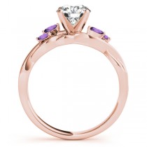 Twisted Princess Amethysts Vine Leaf Engagement Ring 14k Rose Gold (0.50ct)