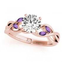 Twisted Round Amethysts & Moissanite Engagement Ring 14k Rose Gold (0.50ct)