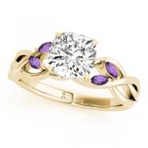 Twisted Cushion Amethysts Vine Leaf Engagement Ring 14k Yellow Gold (1.00ct)