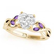 Twisted Heart Amethysts Vine Leaf Engagement Ring 14k Yellow Gold (1.50ct)