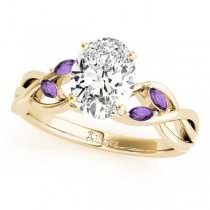 Twisted Oval Amethysts Vine Leaf Engagement Ring 14k Yellow Gold (1.00ct)
