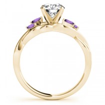 Twisted Oval Amethysts Vine Leaf Engagement Ring 14k Yellow Gold (1.50ct)