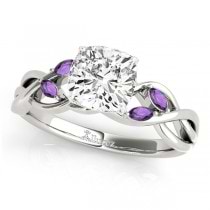 Twisted Cushion Amethysts Vine Leaf Engagement Ring 18k White Gold (1.00ct)