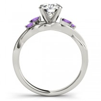 Twisted Cushion Amethysts Vine Leaf Engagement Ring 18k White Gold (1.00ct)