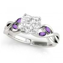 Twisted Heart Amethysts Vine Leaf Engagement Ring 18k White Gold (1.50ct)