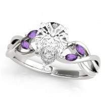 Twisted Pear Amethysts Vine Leaf Engagement Ring 18k White Gold (1.00ct)
